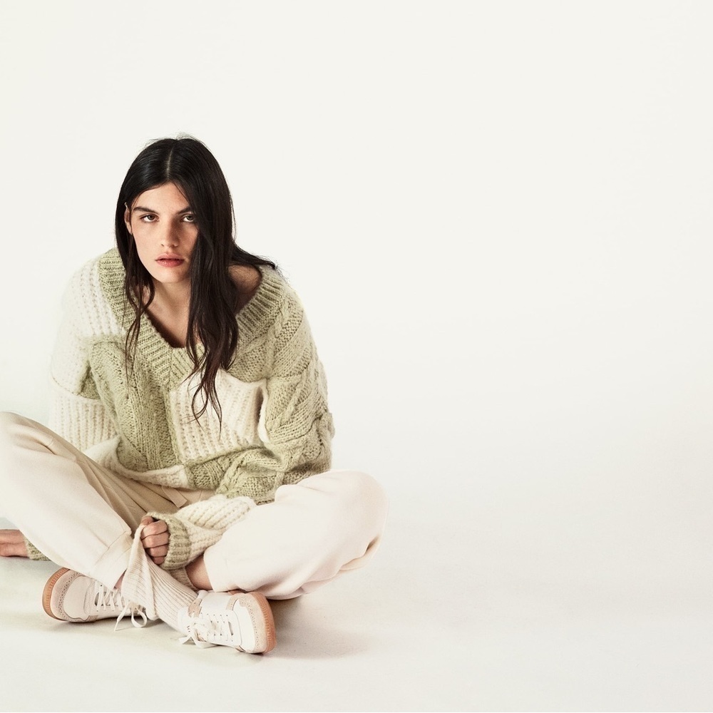 Zara Patchwork Knit Sweater S - image 2